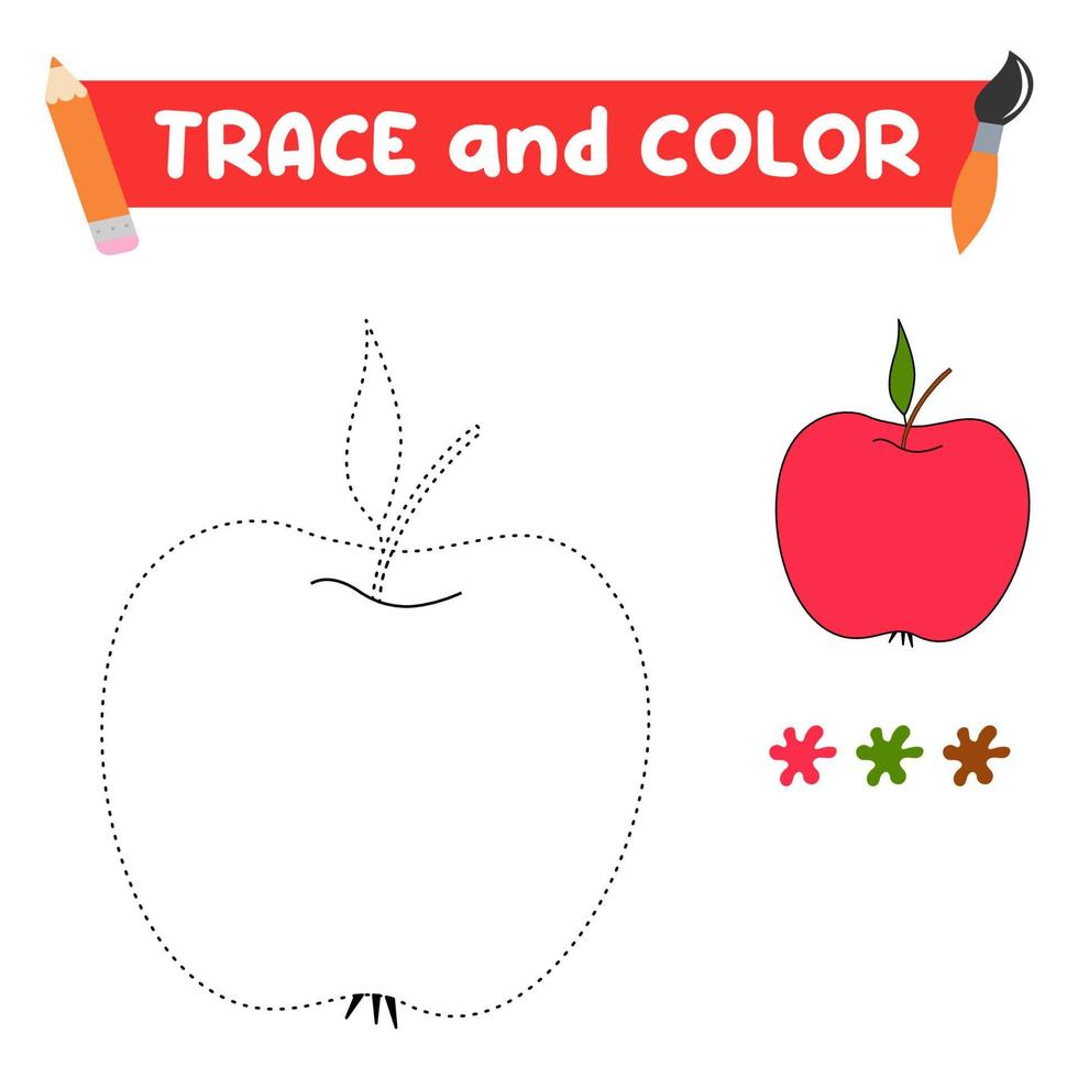 Trace and coloring with an apple.A puzzle game for children's education and outdoor activities vector