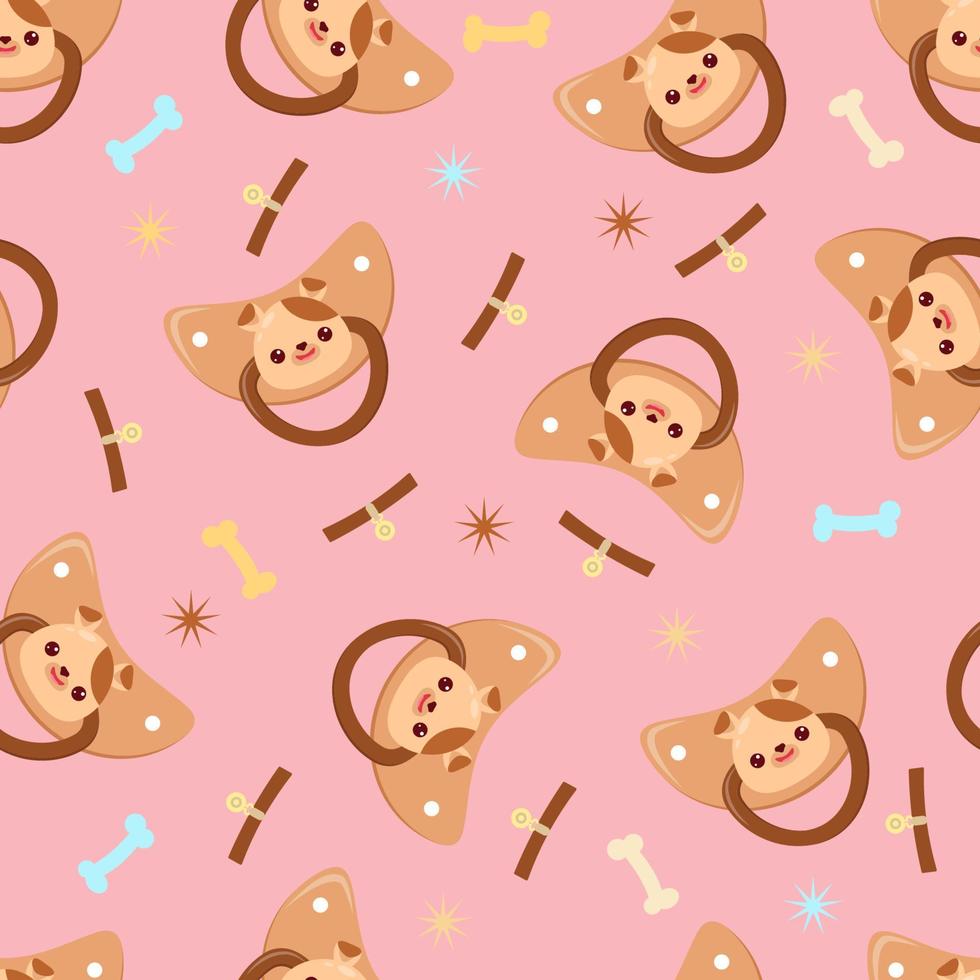 Seamless children's pattern on a pink background. A dummy with a dog. Pacifier for children vector