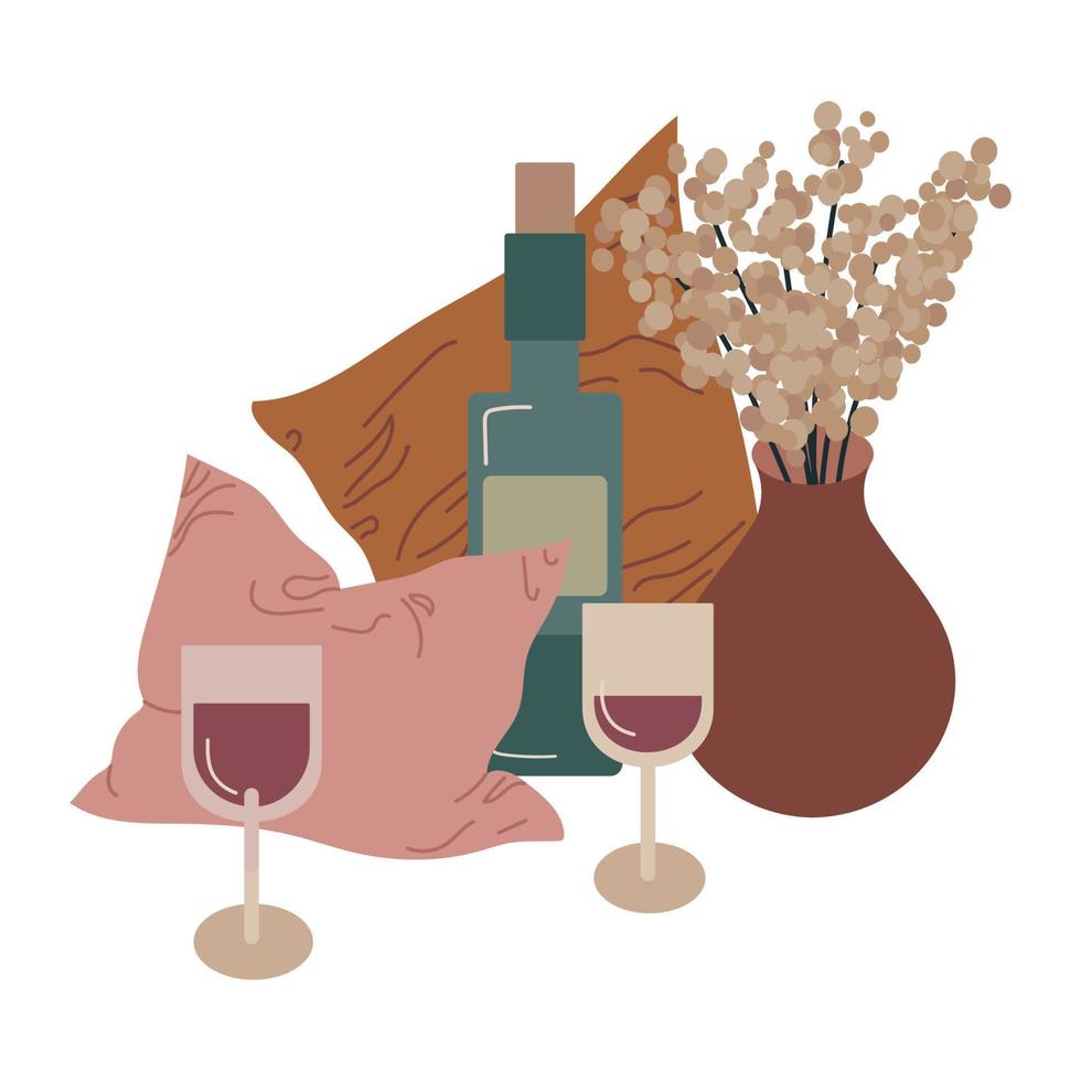 composición con vino tinto y copas ilustración vectorial vector