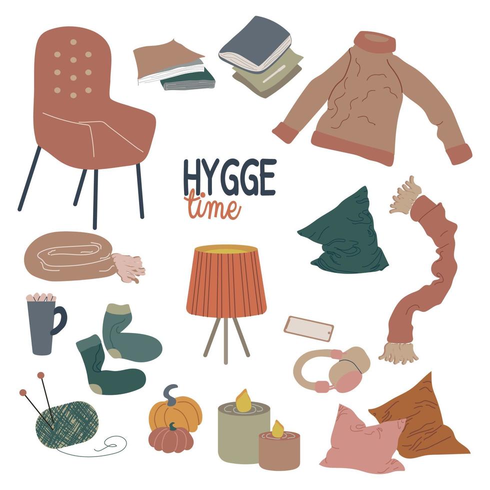 hygge tiempo otoño e invierno conjunto ilustración vectorial vector