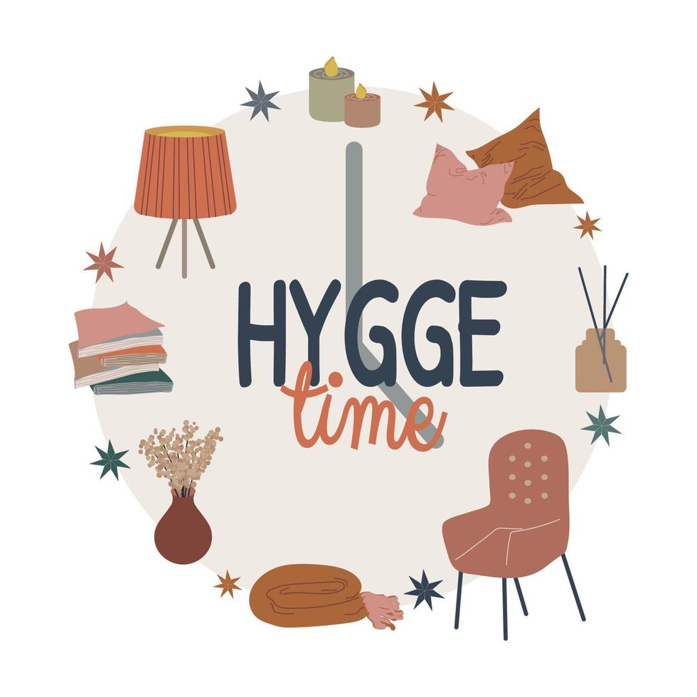 Hygge time vector illustration isolated on white background