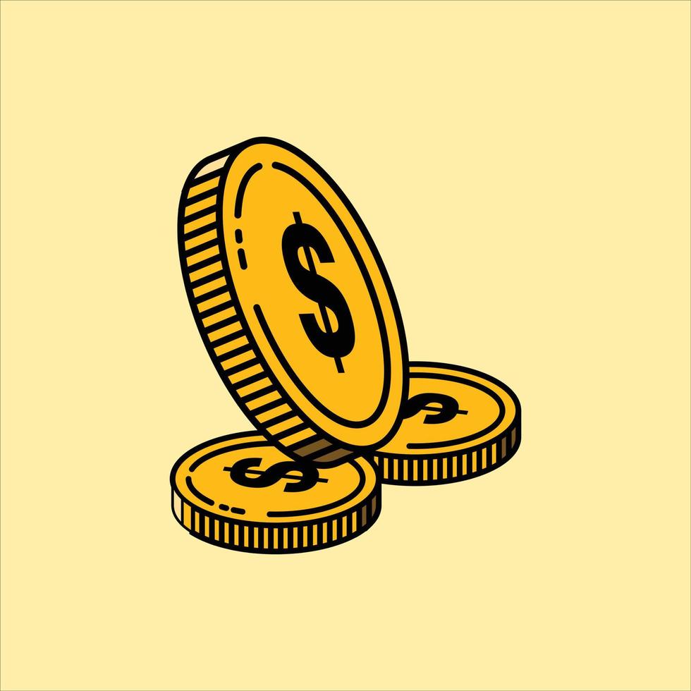 sistema de pago. monedas y signos de centavo sobre fondo amarillo pastel. diseño moderno. concepto de negocio. paquetes de dinero, monedas. representación vectorial del símbolo de dólar 3d. conjunto de iconos 3d vectoriales relacionados con el dinero. legal vector