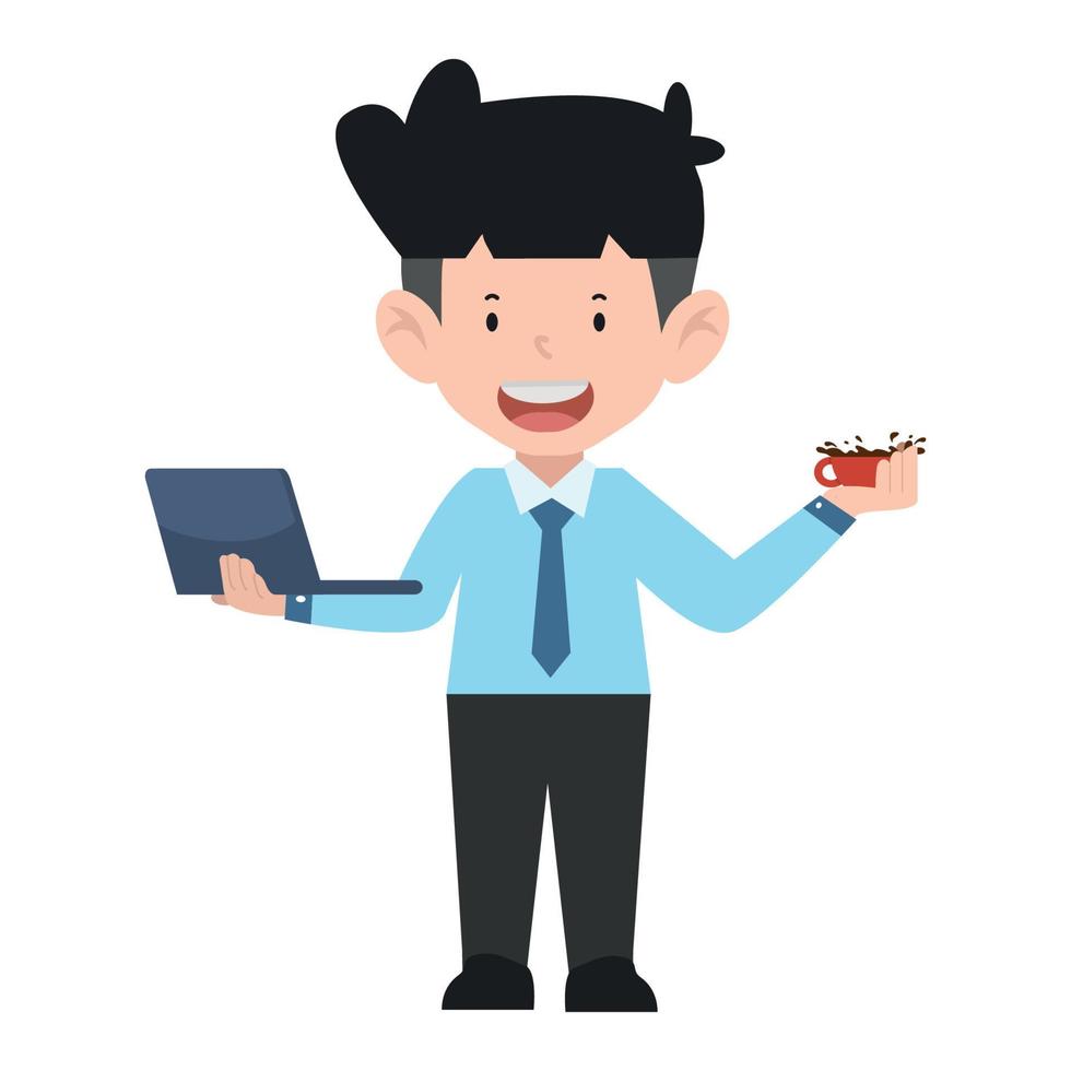 businessman holding laptop computer with coffee vector