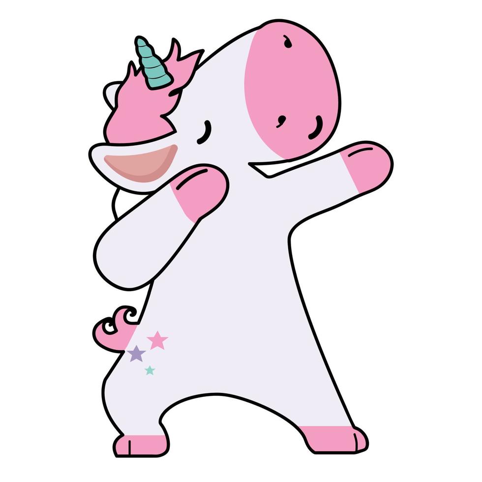 dabbing unicornio bailando icono de dibujos animados vector