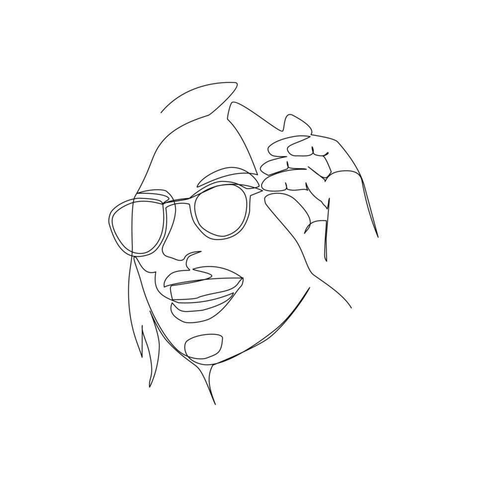 Vector illustration of a girl with glasses drawn in line-art style