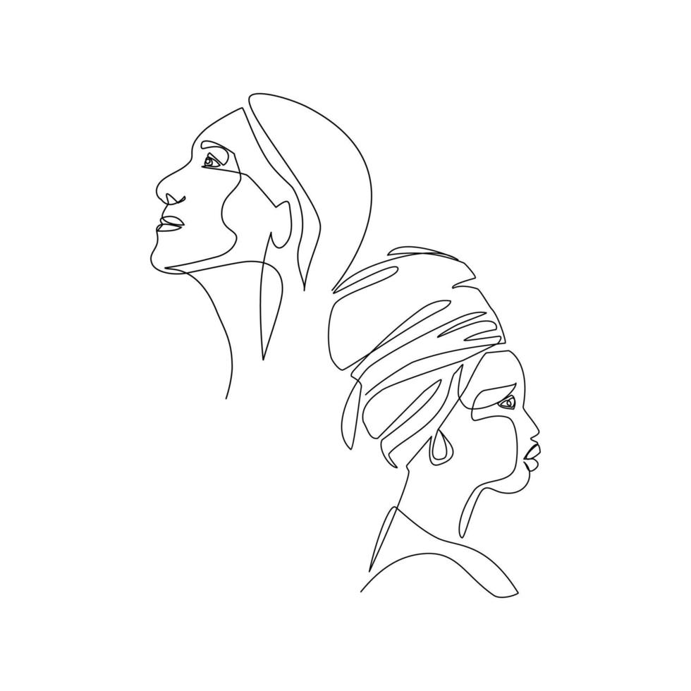 Vector illustration of a female portrait drawn in line-art style