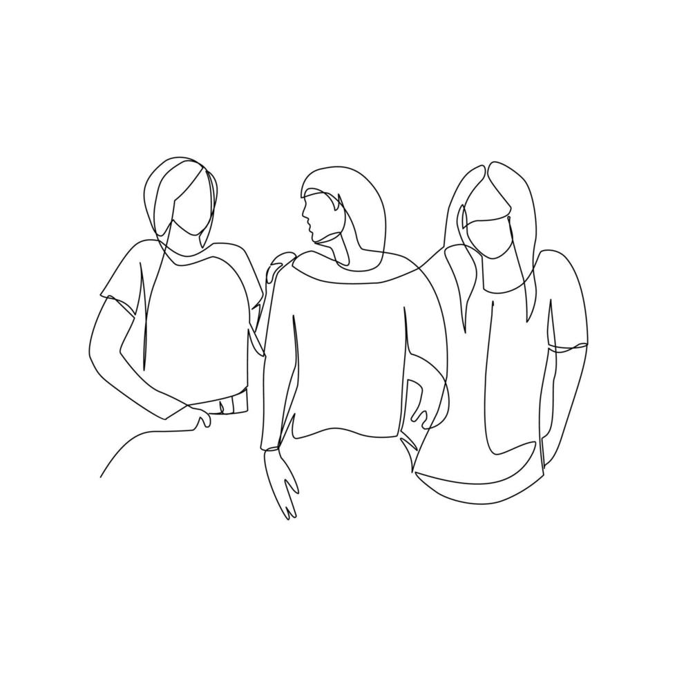 Vector illustration of three girlfriends drawn in line art style