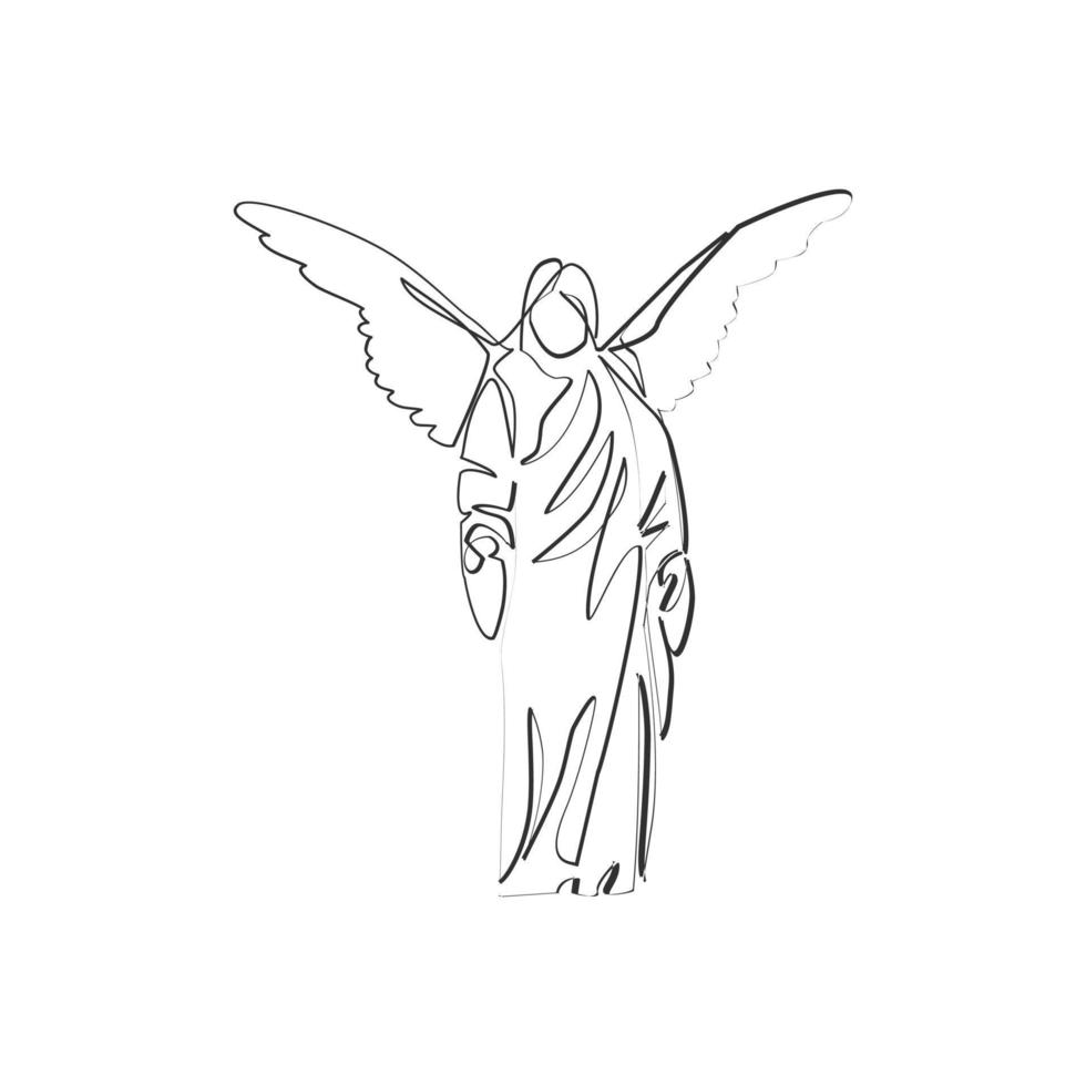 Vector illustration of an angel statue drawn in line art style