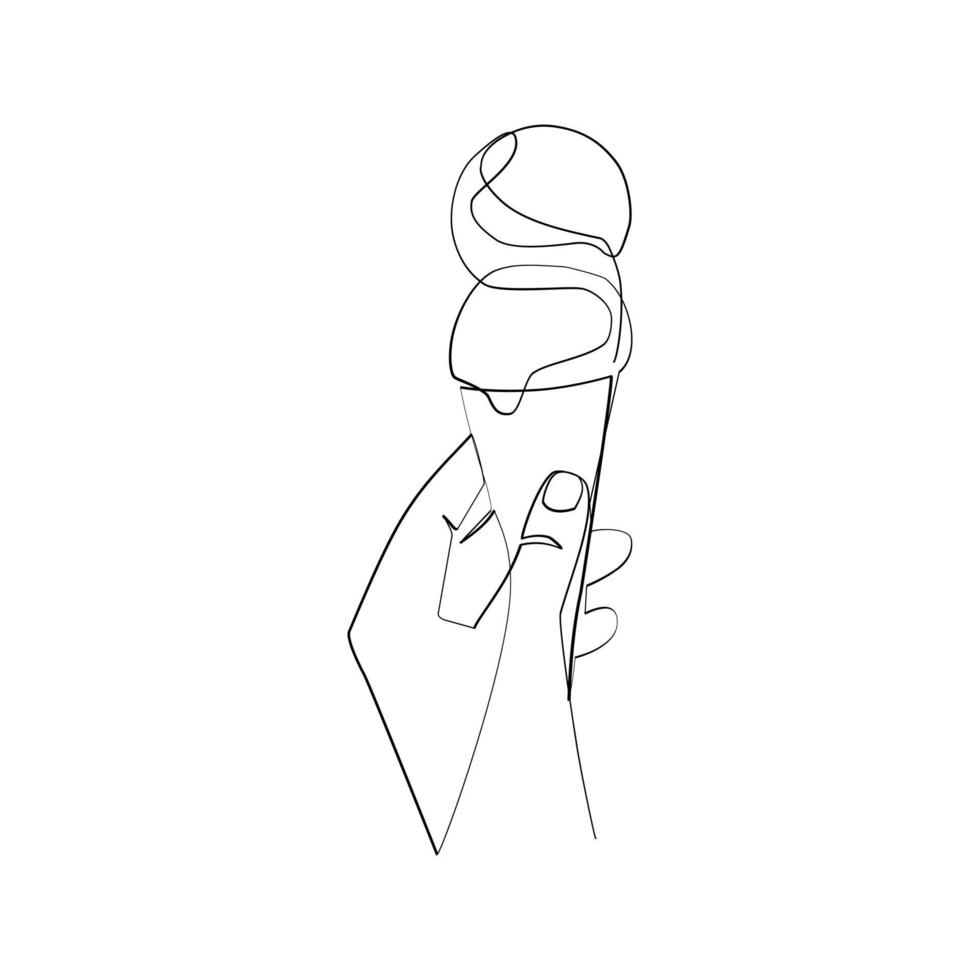 Vector illustration of hand holding ice cream drawn in line art style