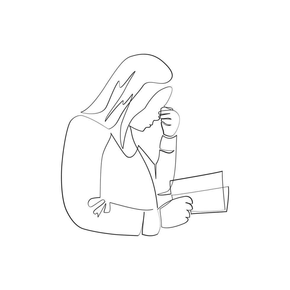 Vector illustration of a reading woman drawn in line art style