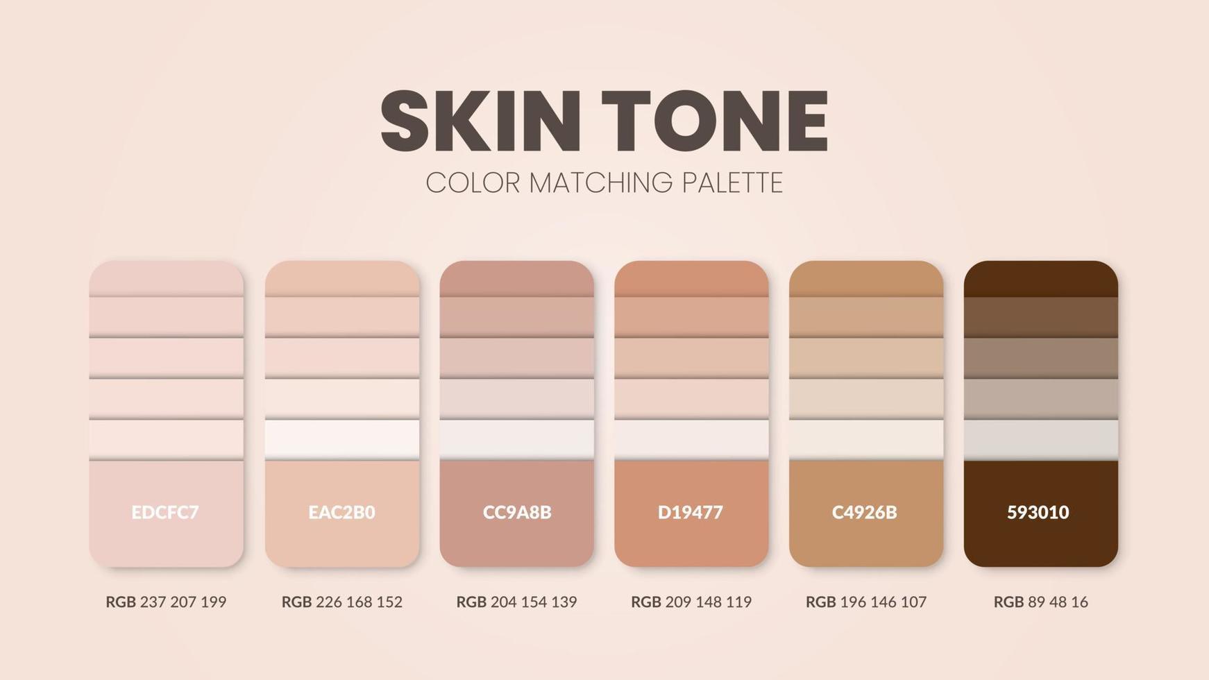 Skin tone theme color palettes or color schemes are trends combinations and palette guides this year, a table color shades in RGB or HEX. A color swatch for a spring fashion, home, or interior design. vector