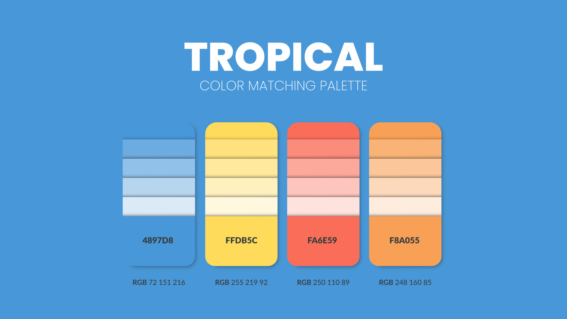 Tropical color guide book cards samples. Color theme palettes or
