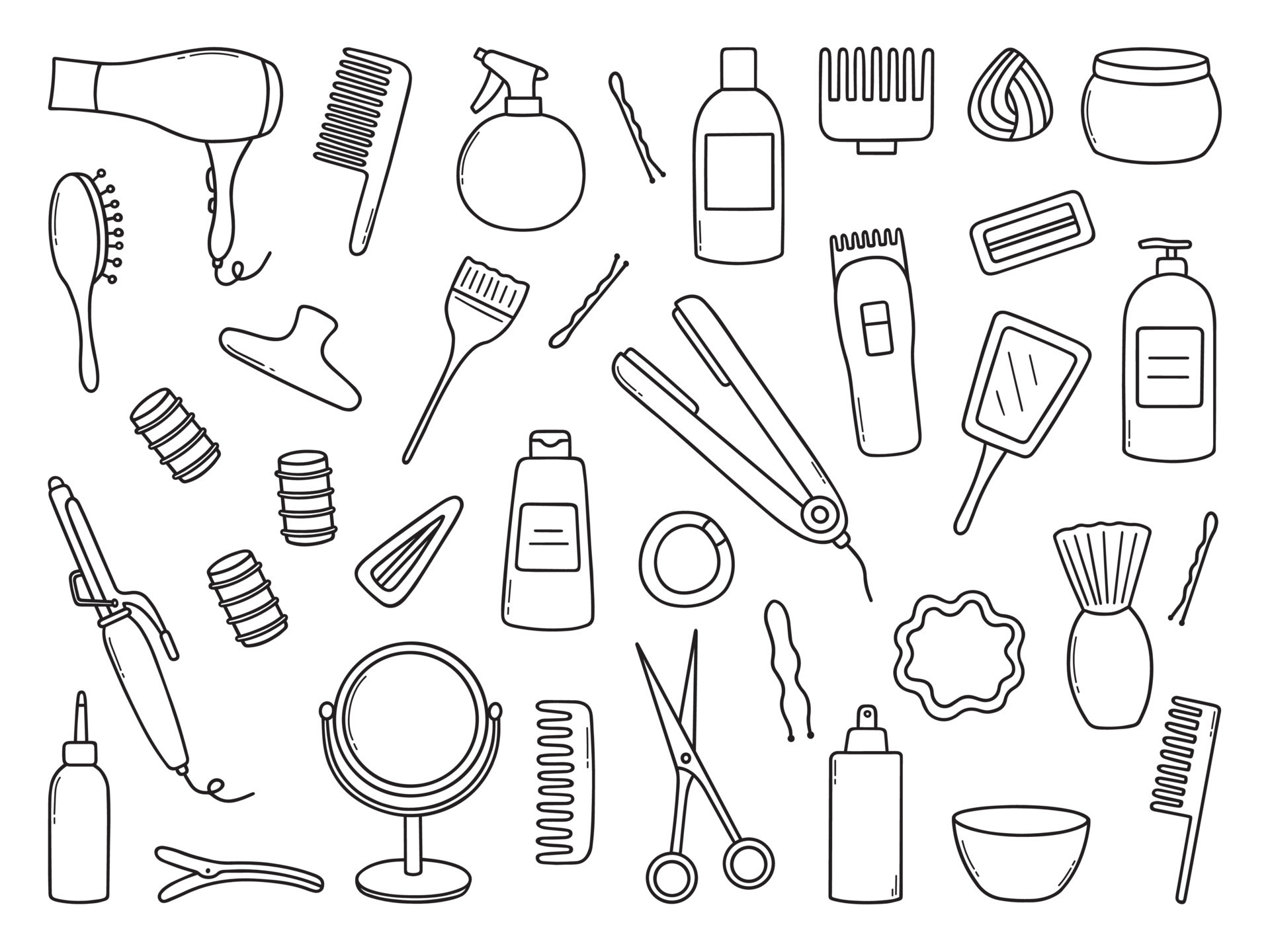 Hand drawn set of Hair salon doodle. Hairdressing tools. Comb, hair dryer, shampoo, scissors in sketch style. 12605713 Vector Art at Vecteezy Hand drawn set of Hair salon doodle. Hairdressing tools. Comb, hair dryer, shampoo, scissors in sketch style. 12605713 Vector Art at Vecteezy