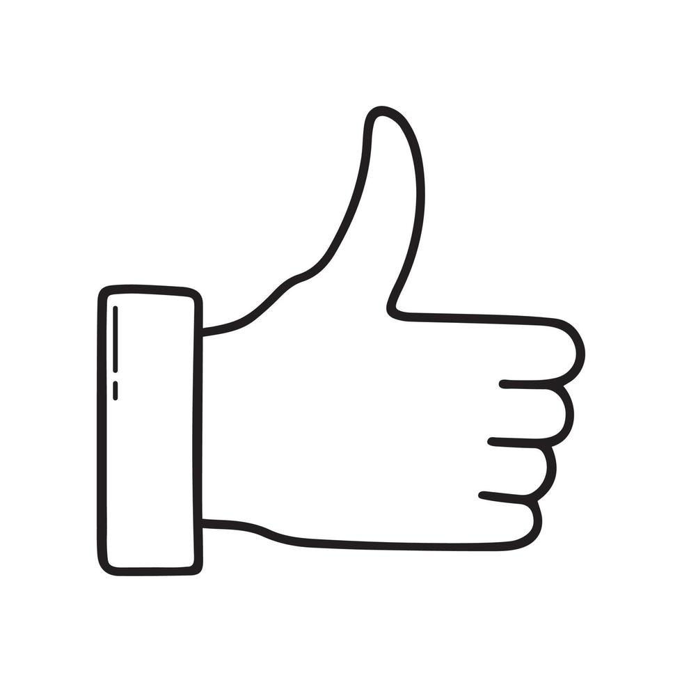 Hand drawn Thumb up doodle icon. Like symbol in sketch style. Vector illustration isolated on white background