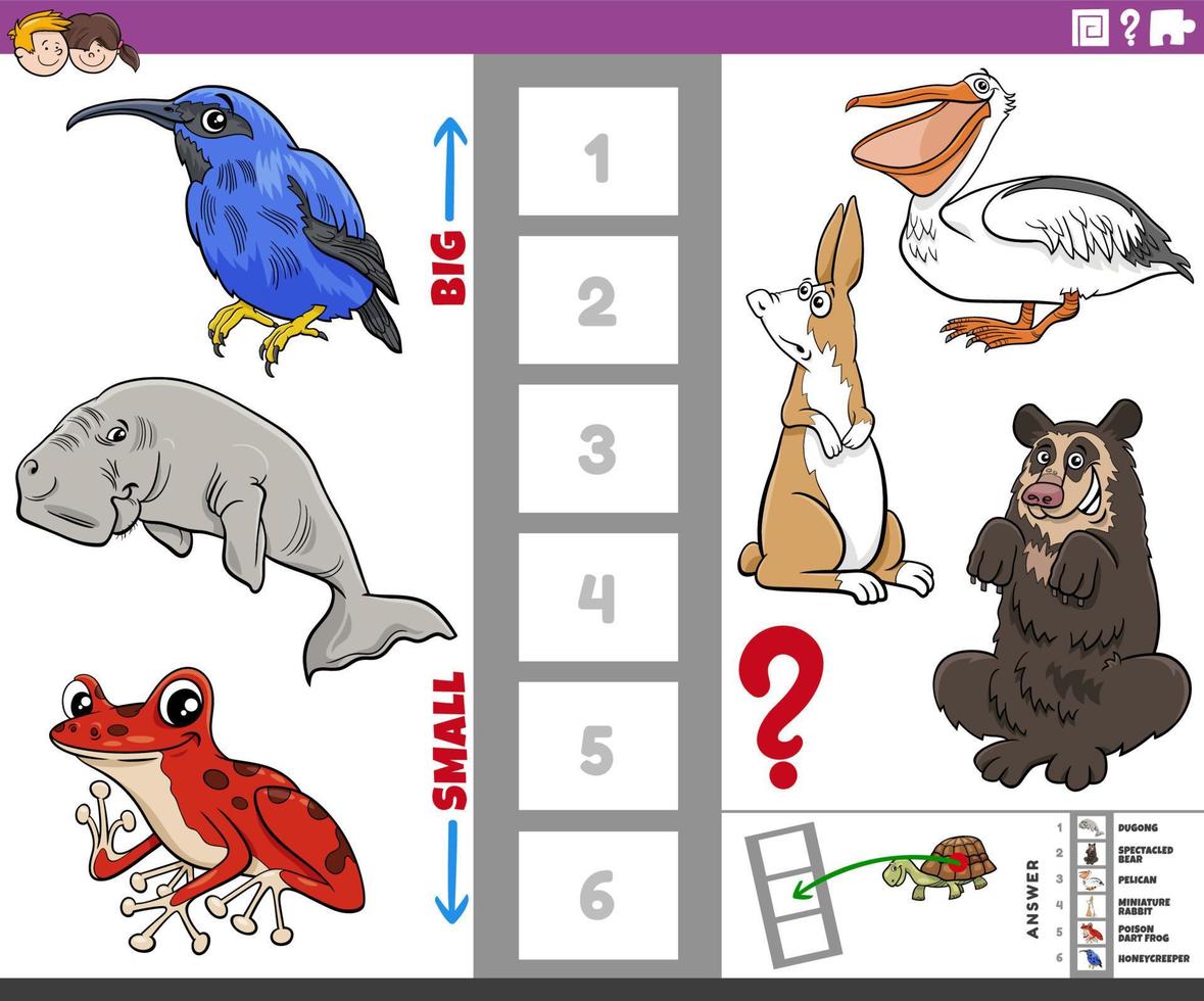 educational game with big and small cartoon animals vector