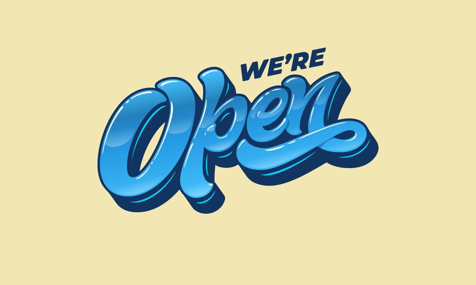 Lettering WE'RE OPEN for the design of a sign on the door of a shop, cafe, bar or restaurant. Vector typography in vintage style. 3d letters with bevel. Modern calligraphy with a brush.