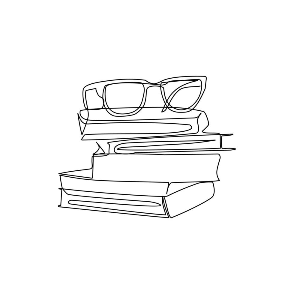 Vector illustration of books and glasses drawn in line art style