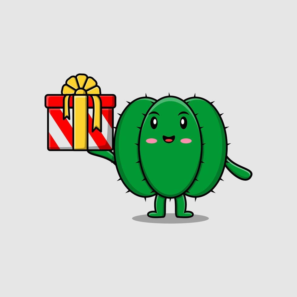 lindo cactus de dibujos animados fuera de una gran caja de regalo vector