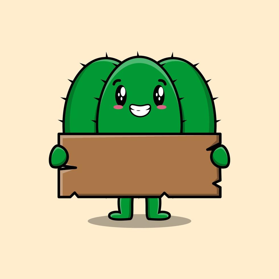 cartoon Cactus holding blank wooden text board vector