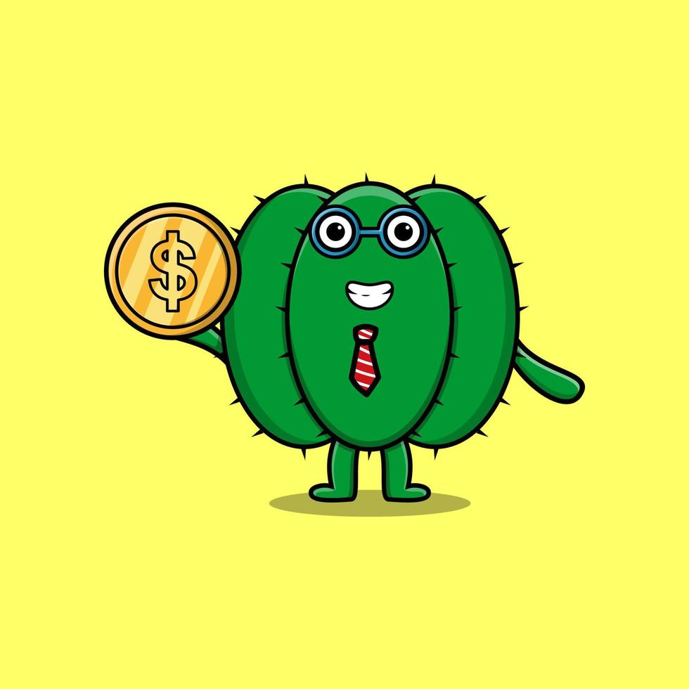 Cactus successful businessman holding gold coin vector