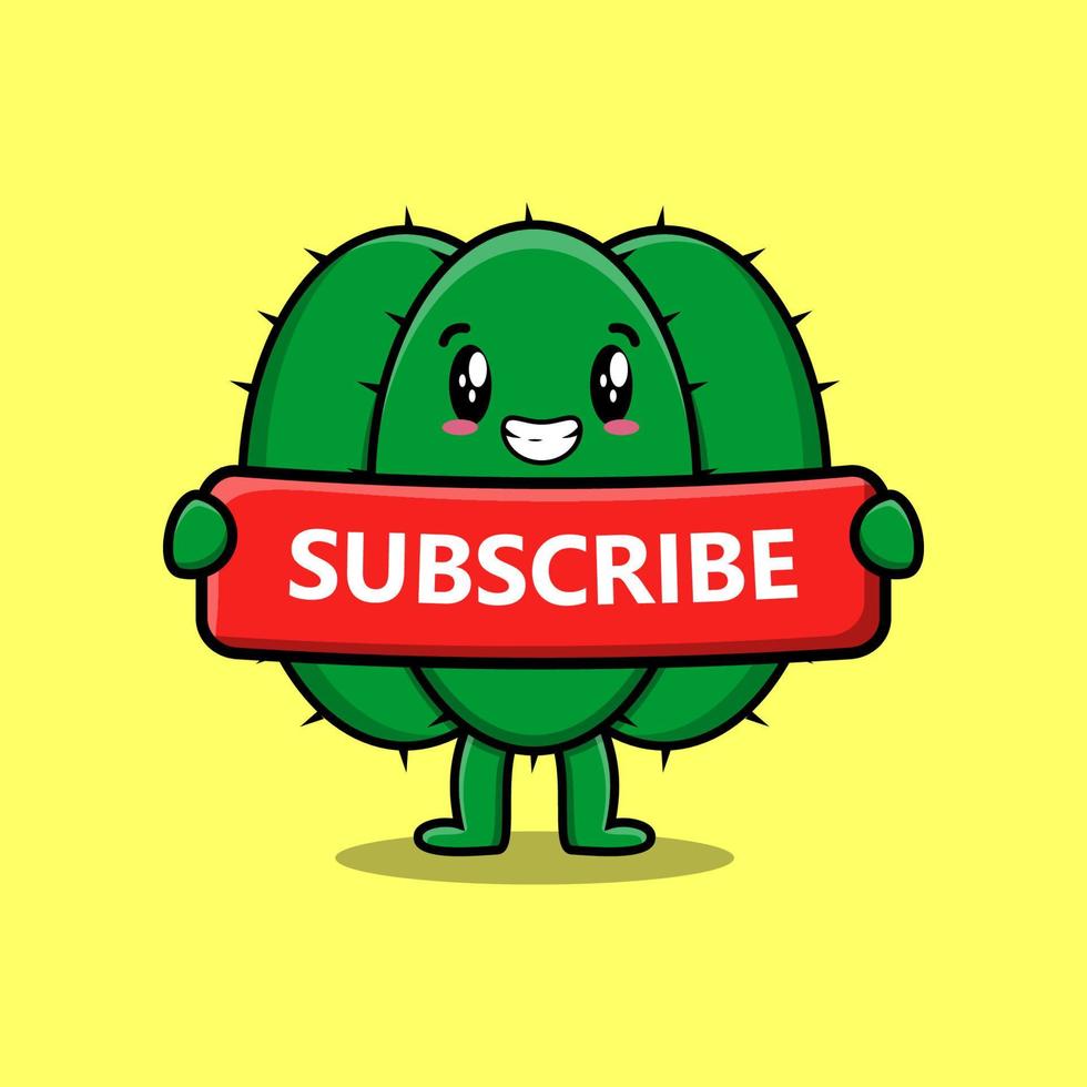 cute  cartoon Cactus holding red subscribe board vector