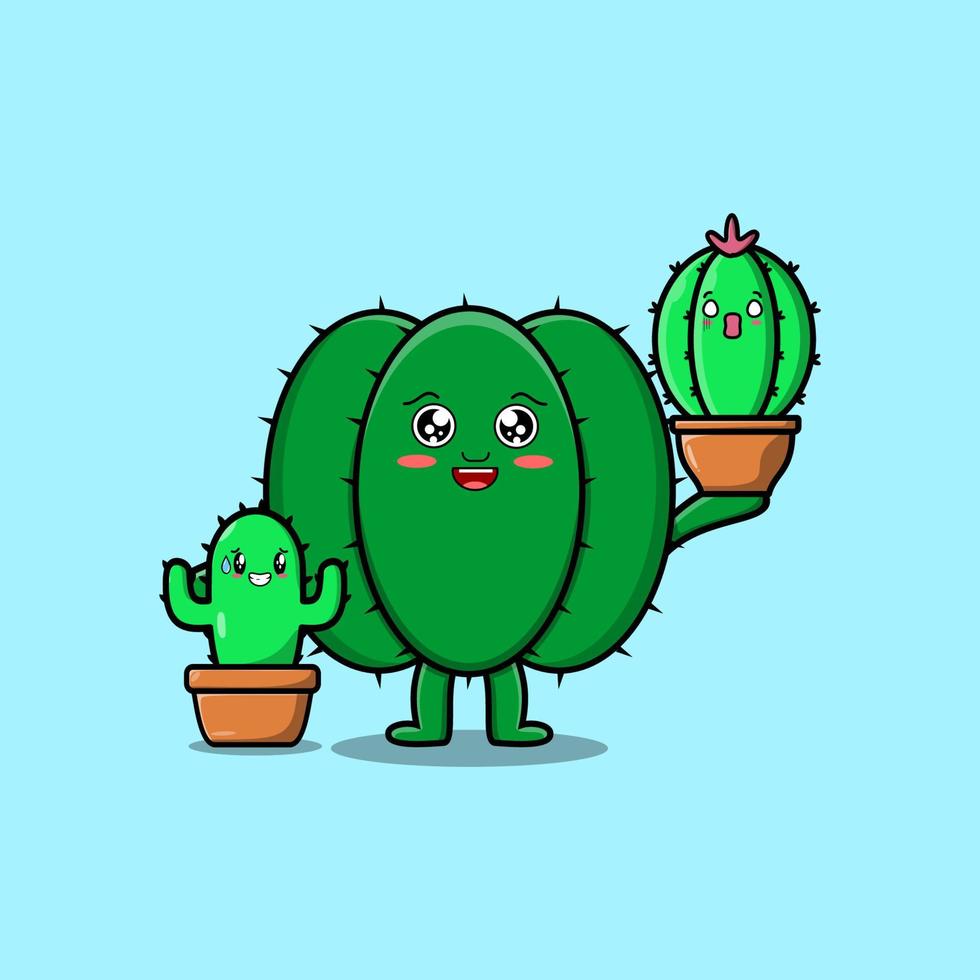 lindo personaje de dibujos animados de cactus con planta de cactus vector