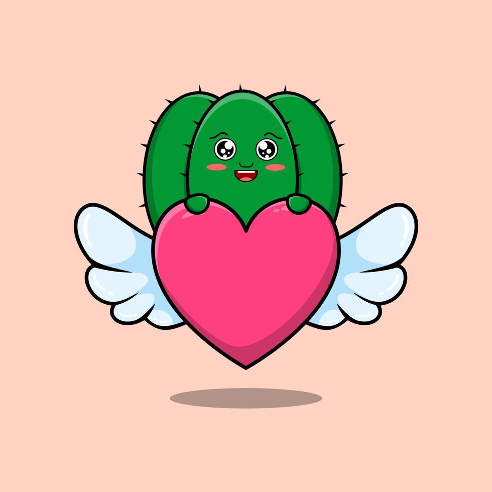 lindo personaje de cactus de dibujos animados que oculta el corazón vector