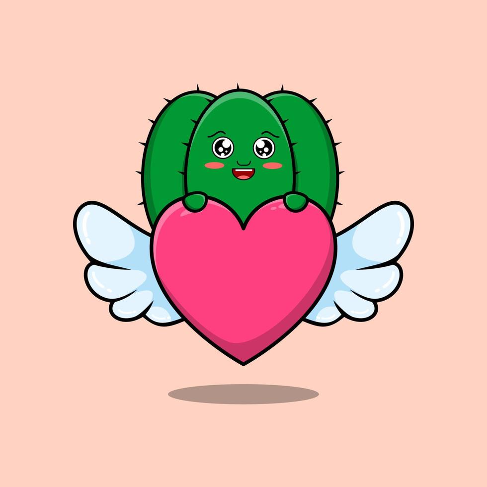 cute cartoon Cactus character hiding heart vector