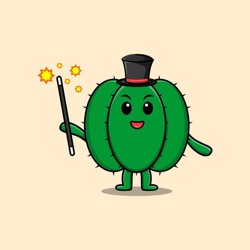 un hermoso cactus mago de dibujos animados lindo e inteligente vector