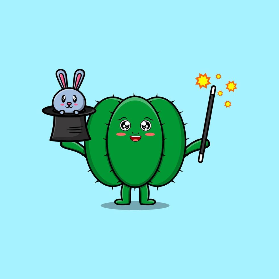 lindo mago de cactus de dibujos animados con carácter de conejito vector