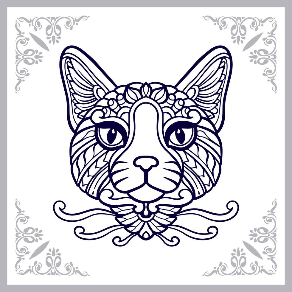 Cabeza de gato artes mandala aislado sobre fondo blanco. vector