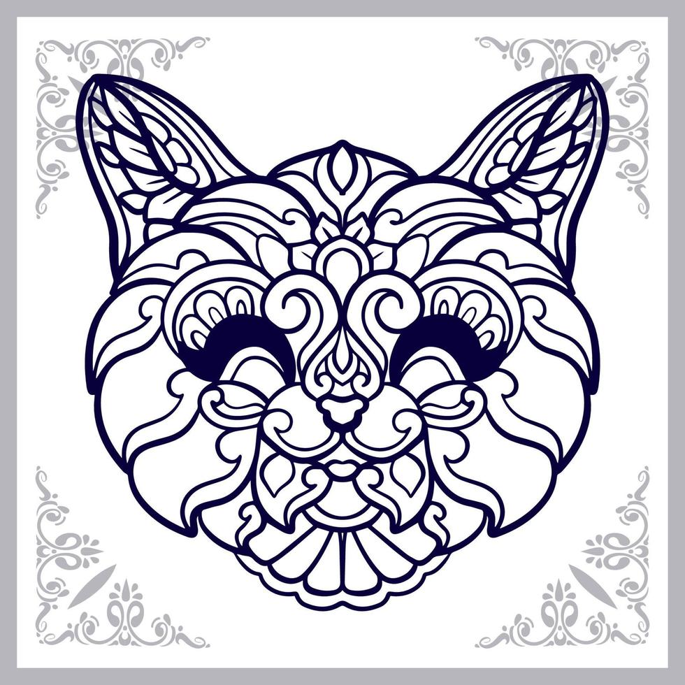 Cabeza de gato artes mandala aislado sobre fondo blanco. vector