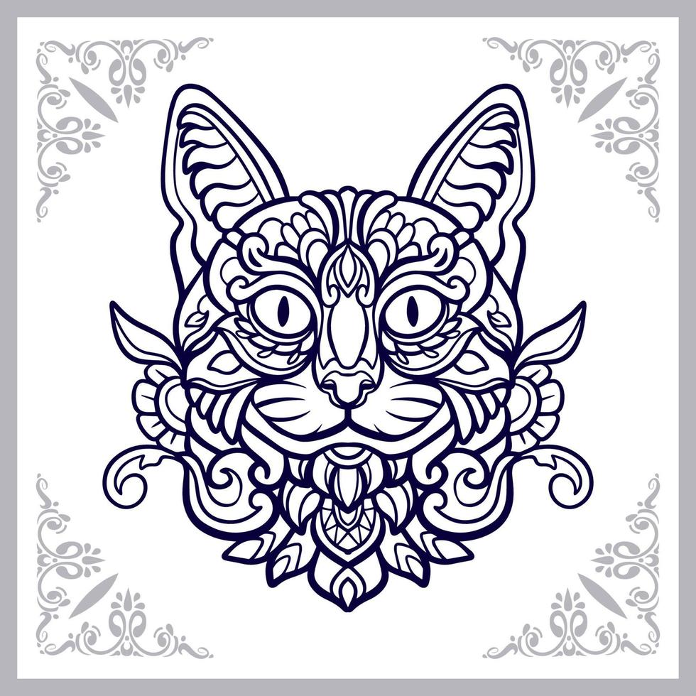 Cabeza de gato artes mandala aislado sobre fondo blanco. vector