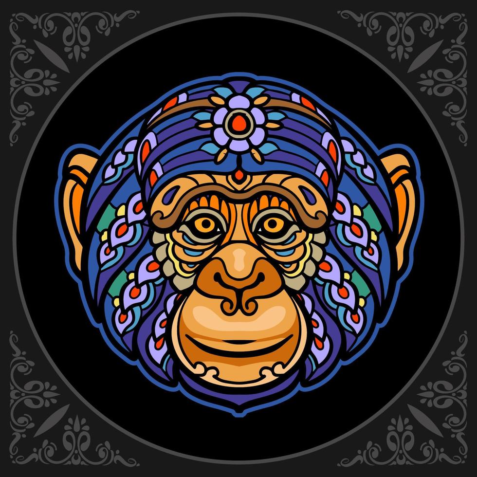Colorful monkey head mandala arts isolated on black background vector