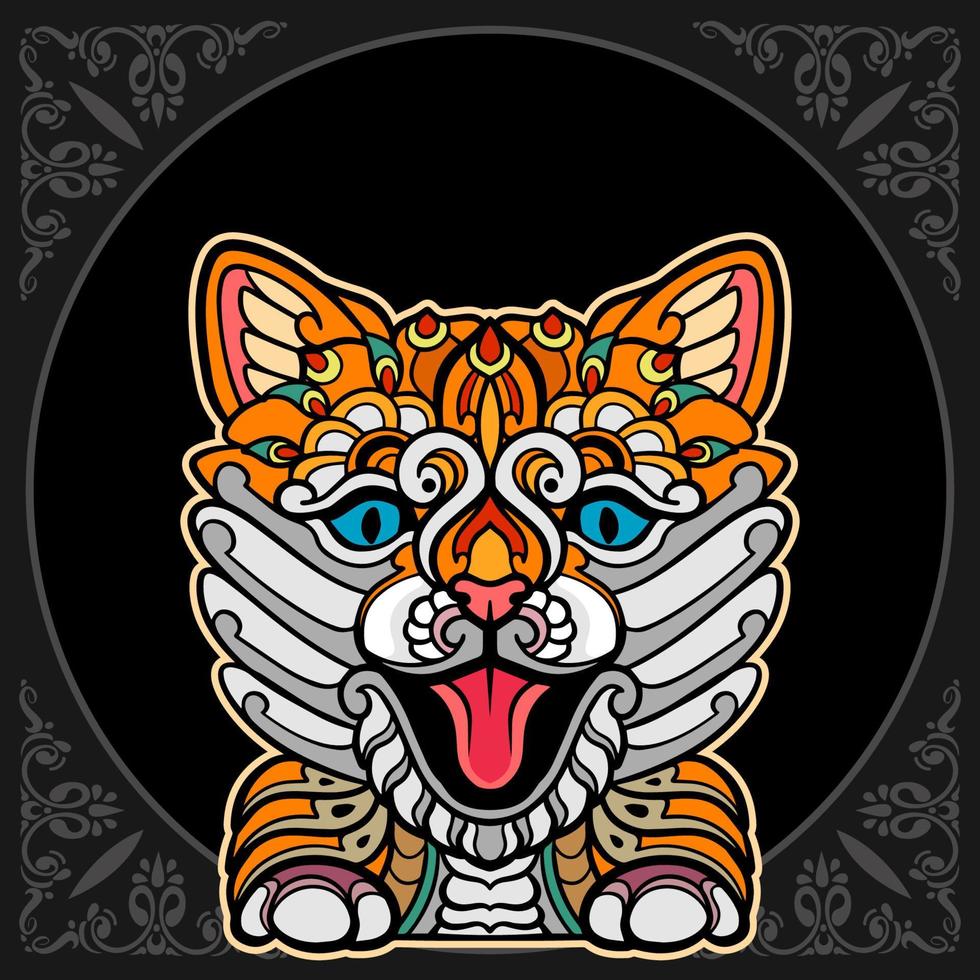 Colorful cat head mandala arts isolated on black background vector