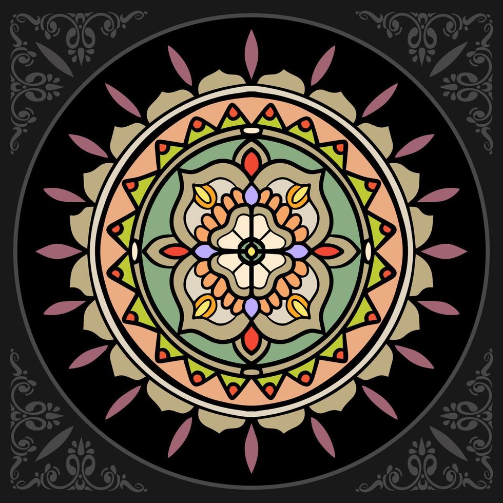 círculo colorido mandala artes aislado sobre fondo negro. vector