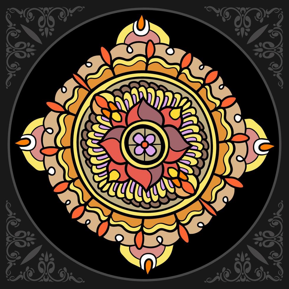 círculo colorido mandala artes aislado sobre fondo negro. vector