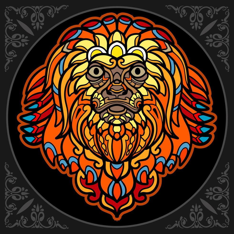Colorful monkey head mandala arts isolated on black background vector