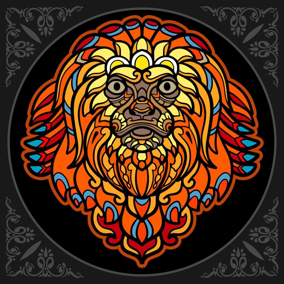 Colorful monkey head mandala arts isolated on black background vector