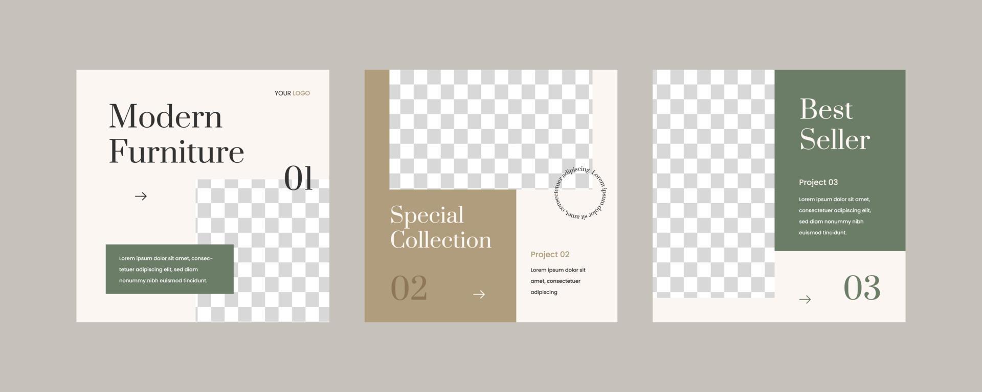 Minimalist furniture sale social media post set template vector