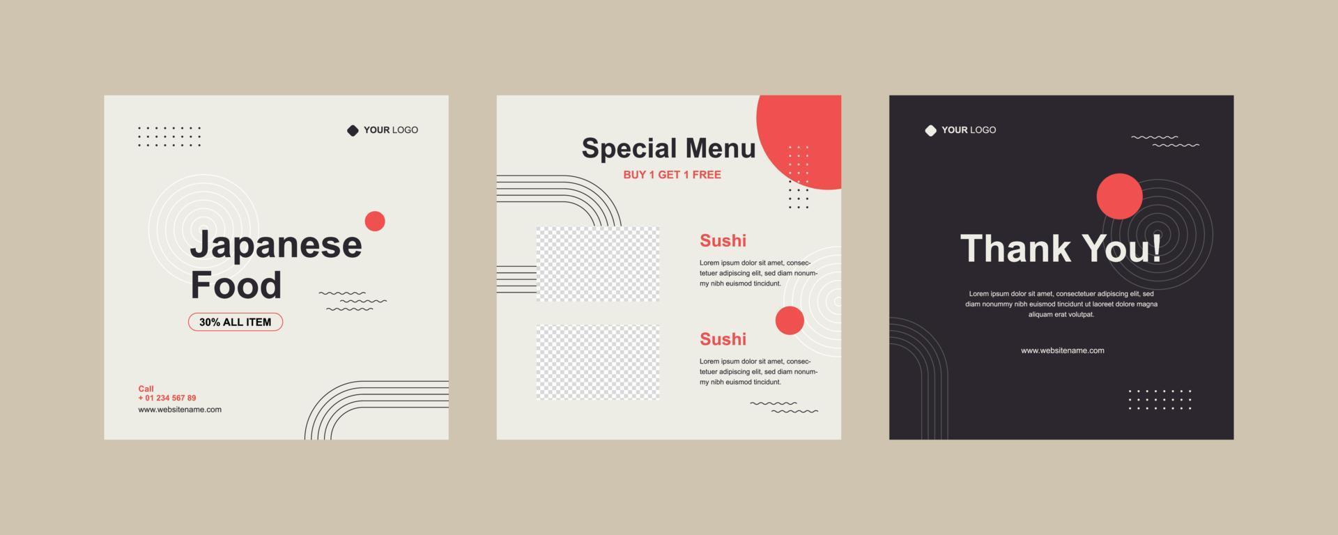 Modern japanese restaurant social media post template vector