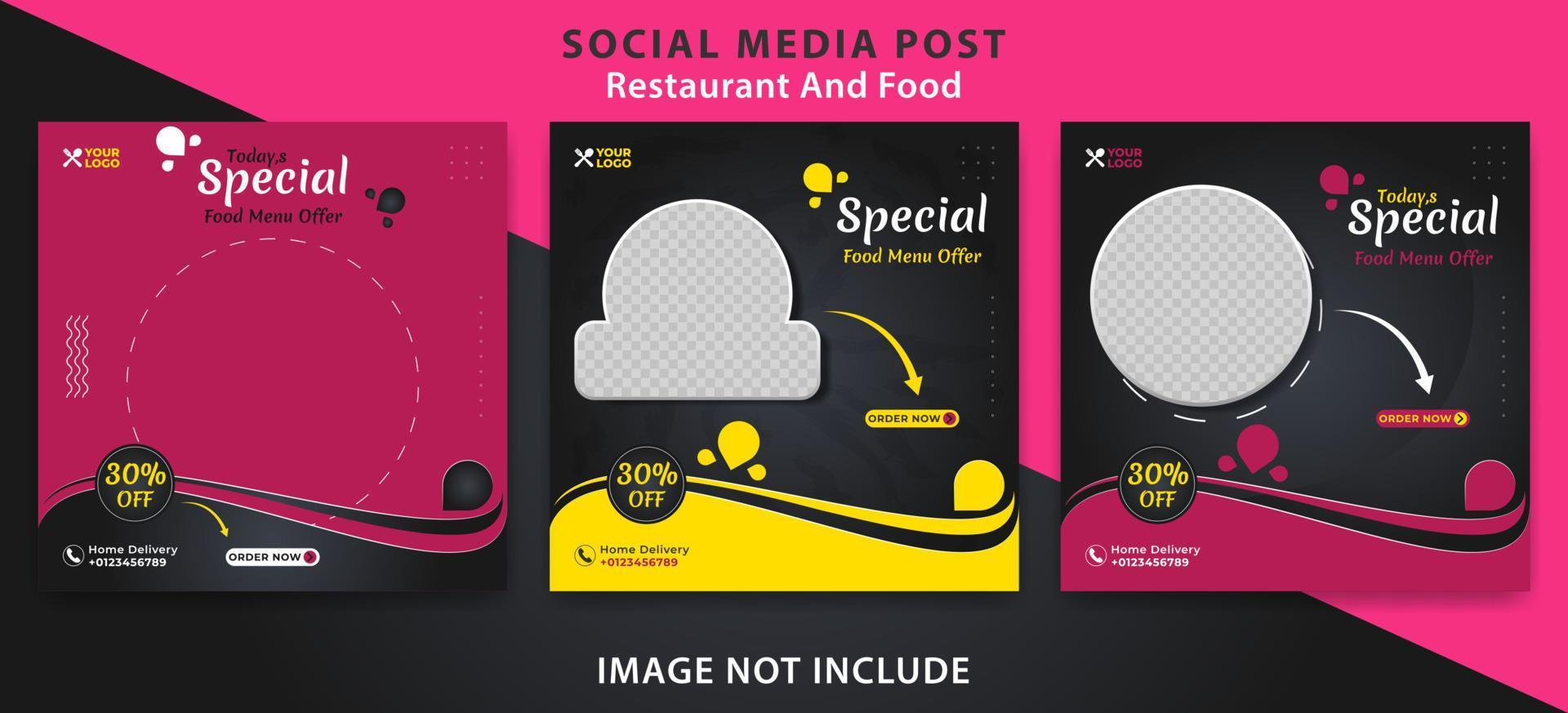 Food culinary or restaurant media Promotion template. social media post template for food menu promotion banner vector