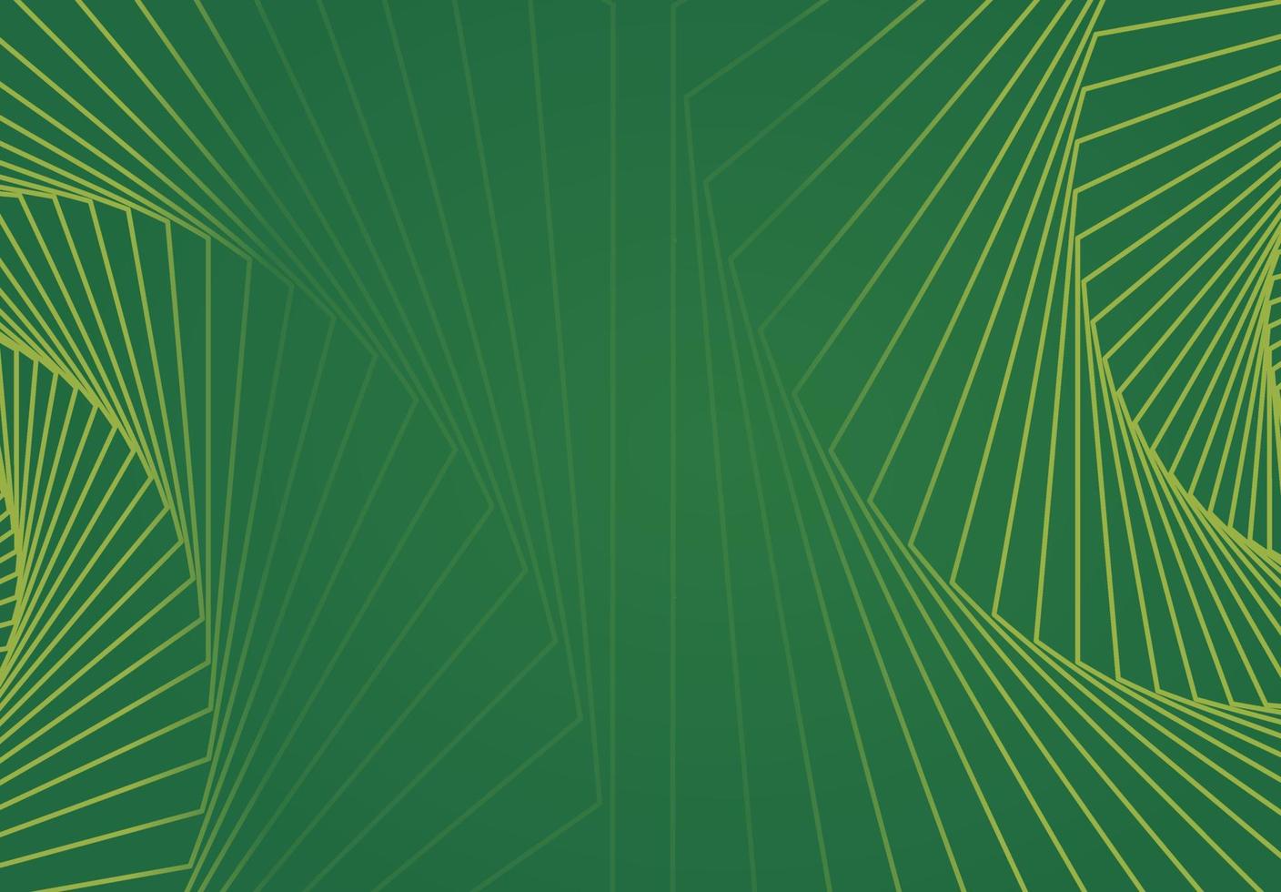 Abstract green background with spiral geometric lines on the right and left sides vector