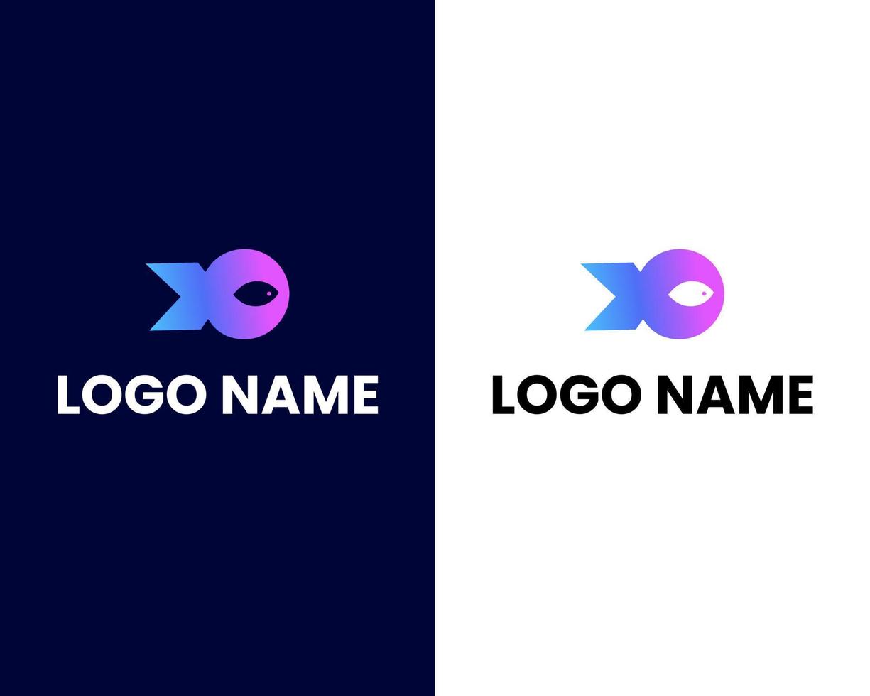 letter x and o with fish modern logo design template vector
