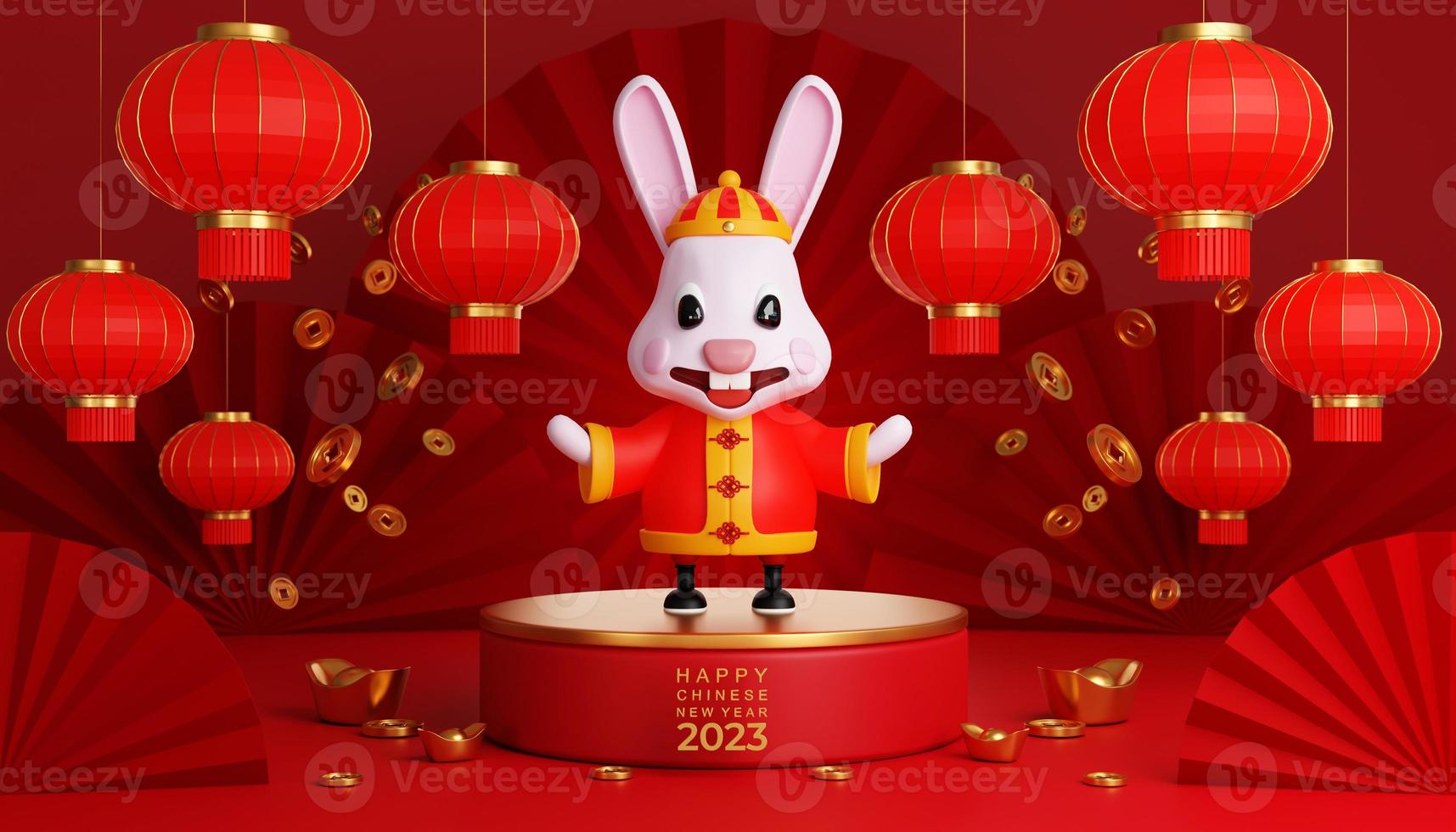 3d illustration of cute rabbits for Happy chinese new year 2023 year of the rabbit zodiac sign photo