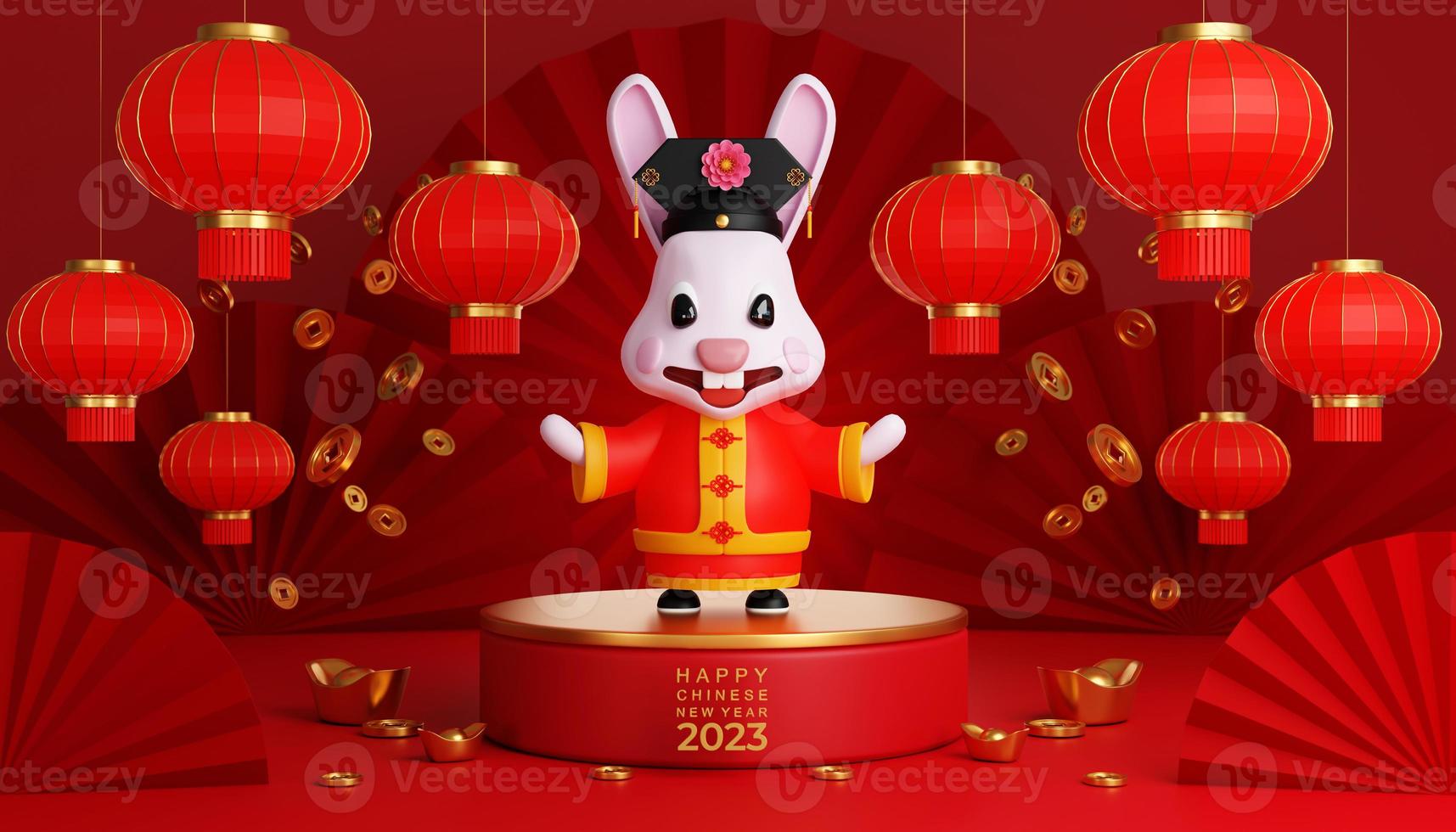 3d illustration of cute rabbits for Happy chinese new year 2023 year of the rabbit zodiac sign photo