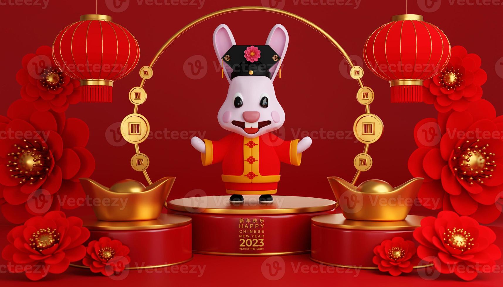 3d illustration of cute rabbits for Happy chinese new year 2023 year of the rabbit zodiac sign photo