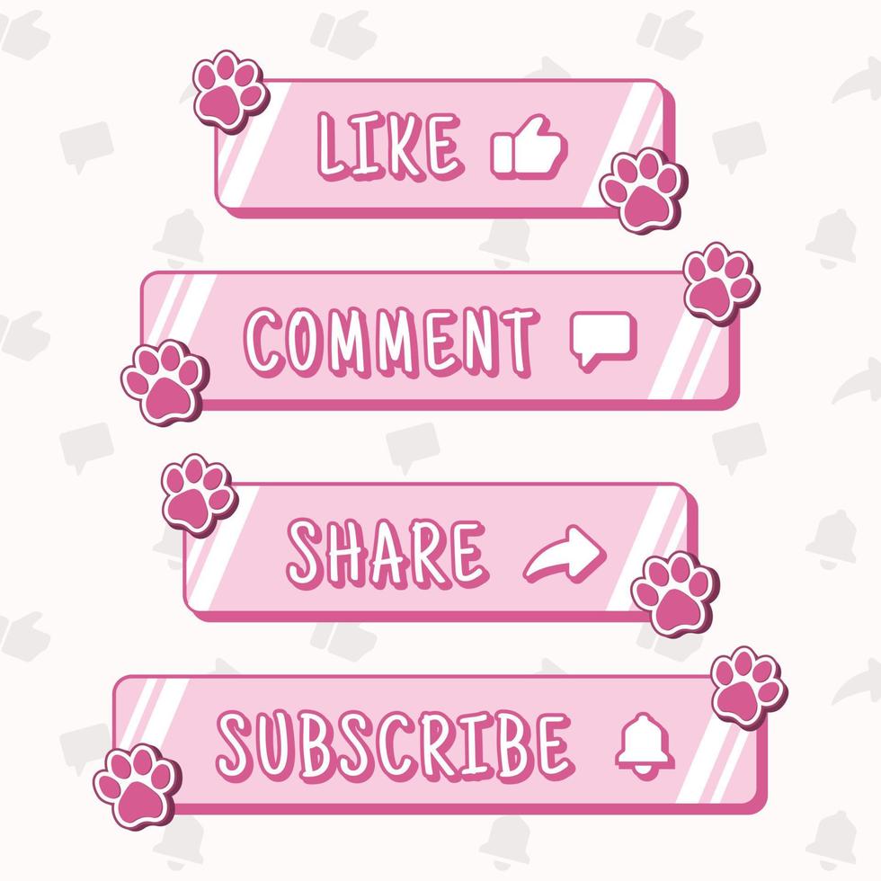 Fun Pink Subscribe button with cat paw vector