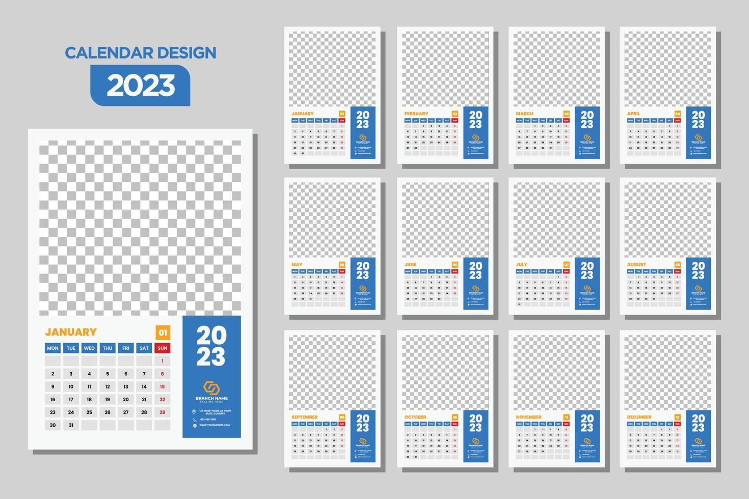 plantilla de diseño de calendario de pared minimalista 2023 vector