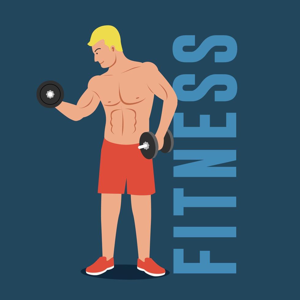 Fitness Man doing Exercises with Dumbbells vector